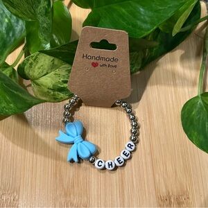 Silver Kids’ Stretchy Beaded‎ Cheer Bracelet | Handmade | Silicone Bow 📣✨